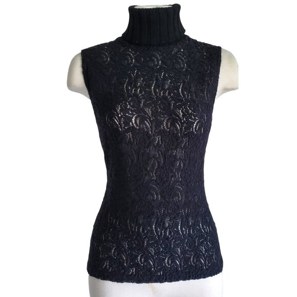 Renee Lezard Boucle Knit Virgin Wool Blend Open Weave Sleeveless Turtle Neck Top - Picture 1 of 11